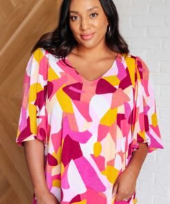 Cali Blouse in Magenta and Mustard Abstract Ave Shops