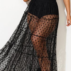 Full Length Polka Dots Mesh Sarong Cover Up